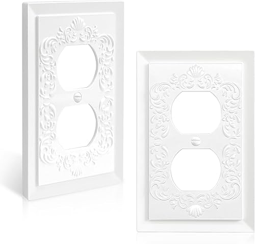 Miniatura 16 de Cubiertas de toma de corriente de diseño en relieve de pétalo estilo clásico blanco moderno, placas de pared para receptáculo eléctrico dúplex
