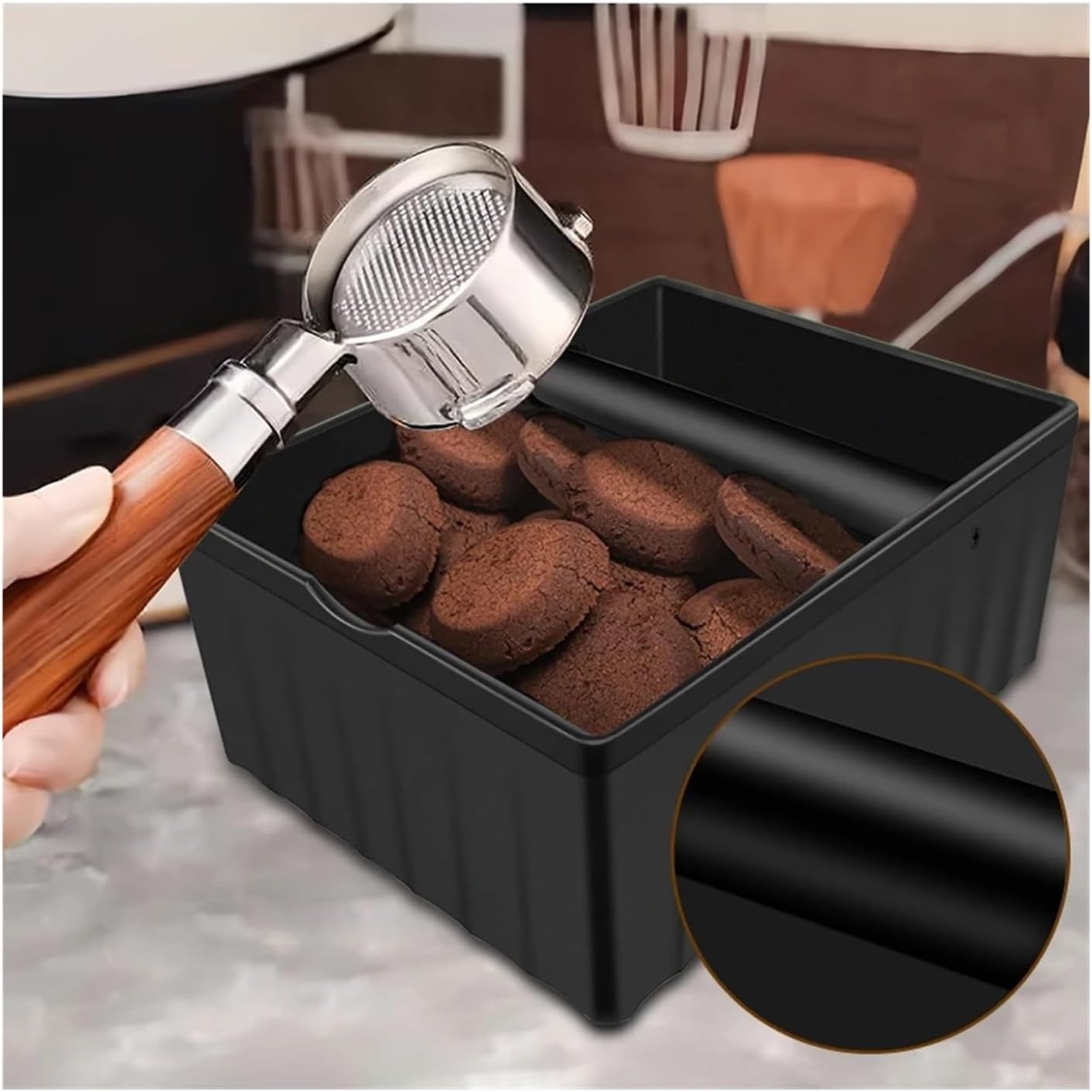 Coffee Grounds Tap Box, With Tap Rod And Anti-slip Rubber Base, Tap Box (black)