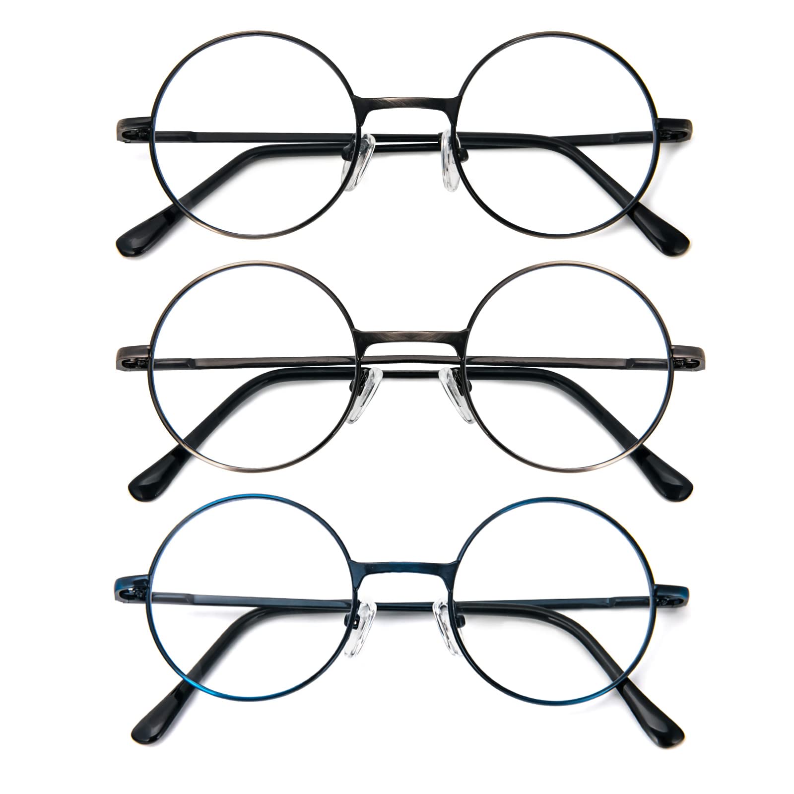 KoKoBin 3 Packs Round Frame Reading Glasses Blue Light Blocking Reader Metal Full Frame Retro Glasses (3 works, 1, diopters) - Image 2