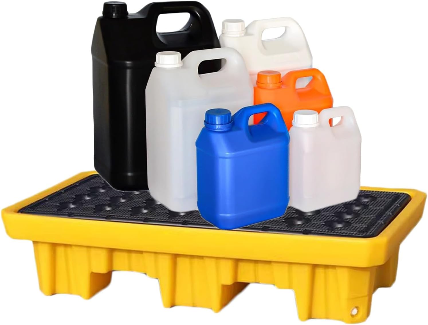 XPLKQXE Drum Spill Platform with Forklift Pockets, Industrial Spill Plastic Pallet with Drain Port, Modular Spill-Proof Load Capacity Containment Tray, 1/2 Drum(26.6x26.6x5.9in)
