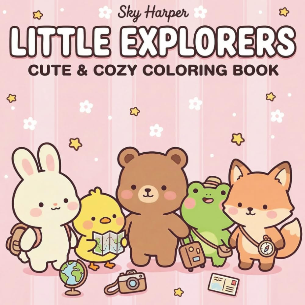 Little Explorers: Coloring Book for Kids Ages 4-8 Featuring Cute Kawaii Animal Characters Traveling the World with Bold and Easy Designs for Fun and Relaxation