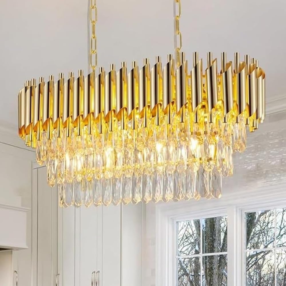 Desidiya Modern Led Rectangle Crystal Chandelier 3 Tier Jhumar with Gold Finish Luxury Ceiling Light Fixture Elegant Light for Living Room, Dining Room, Foyer or Bedroom (800 * 300MM)-image-34