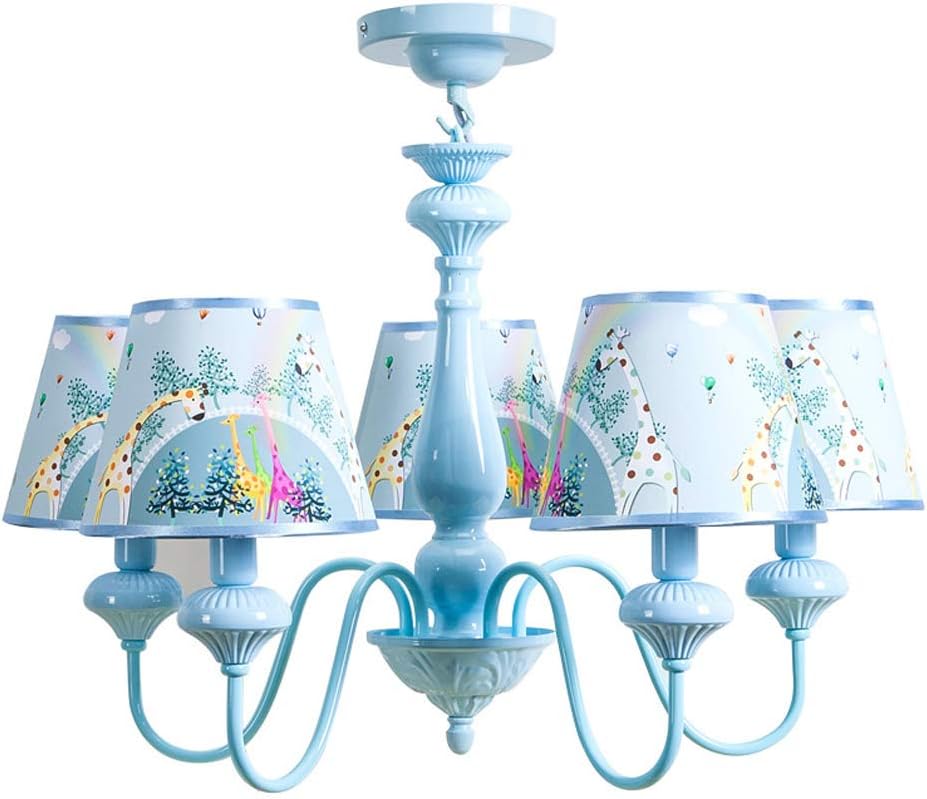 Children's Ceiling Light with 5 Heads, Blue Giraffe Design for Baby Boy Girl Bedroom E14 x 5 Diameter 65 cm x 45 cm (A+)