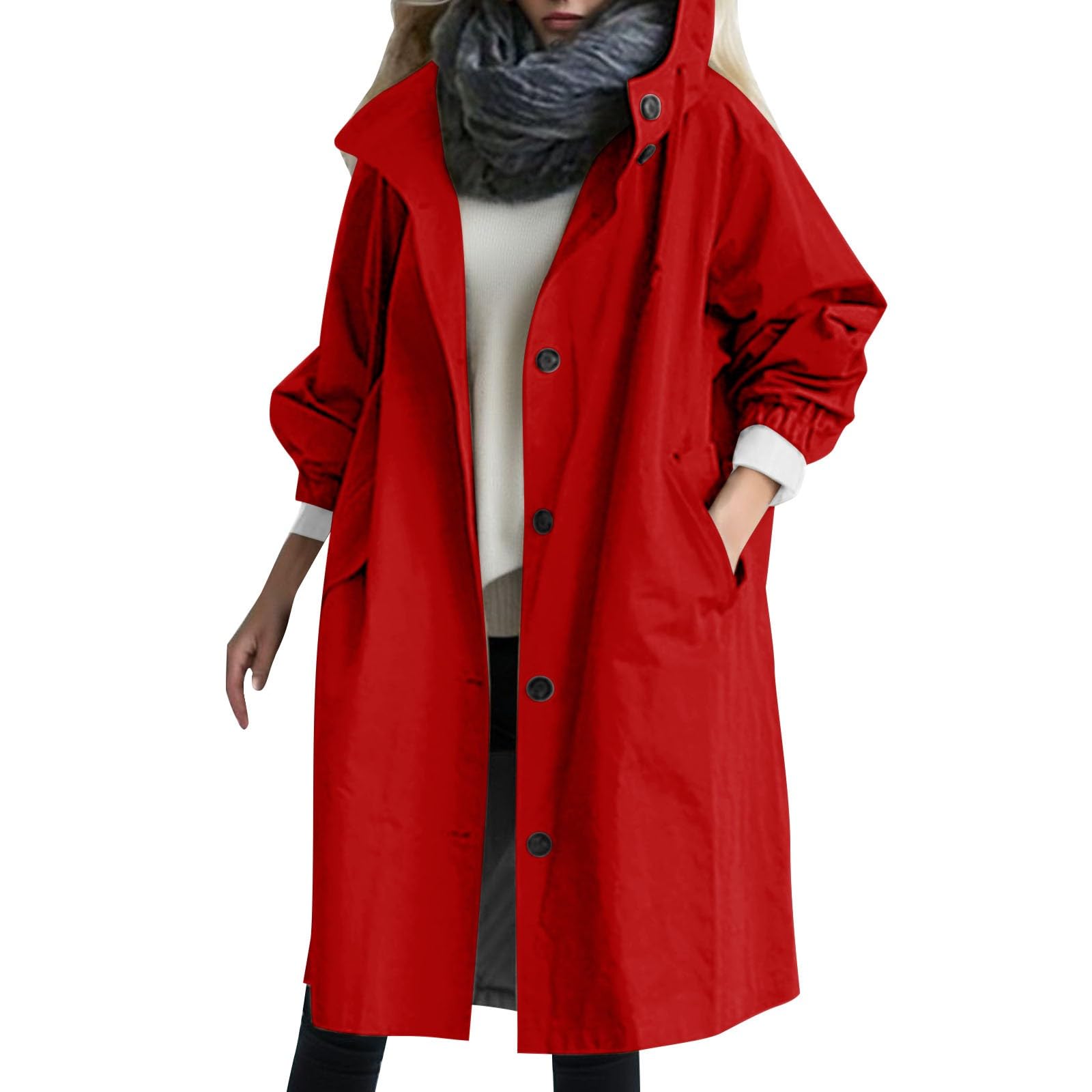 Trench Coat Women Trendy Oversized 2025 Fall Causal Hooded Mid Long Jackets Windproof Overcoat Outerwear Plus Size