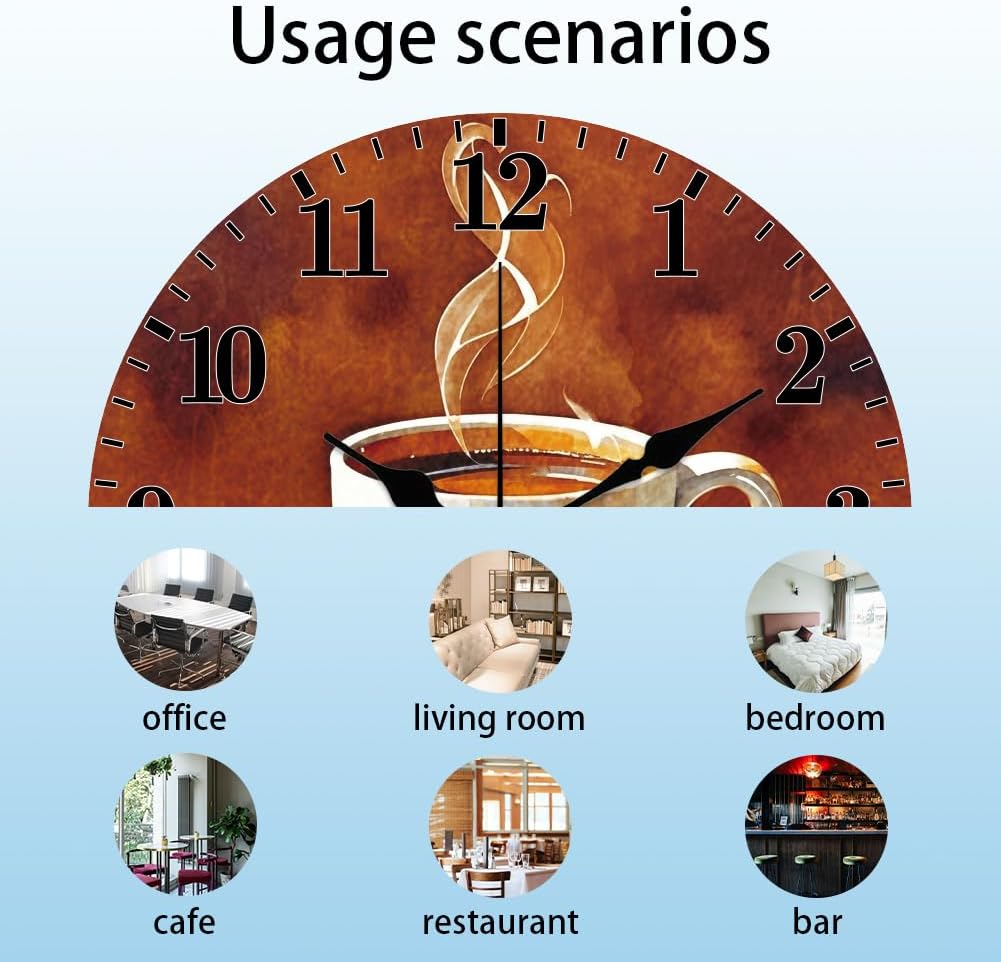 CHGCRAFT Retro Style Coffee Pattern Wall Clock 12 Inch Non-Ticking Brown Clocks Round Wall Hanging Clock Battery Operated for Bedroom Living Room Kitchen Office
