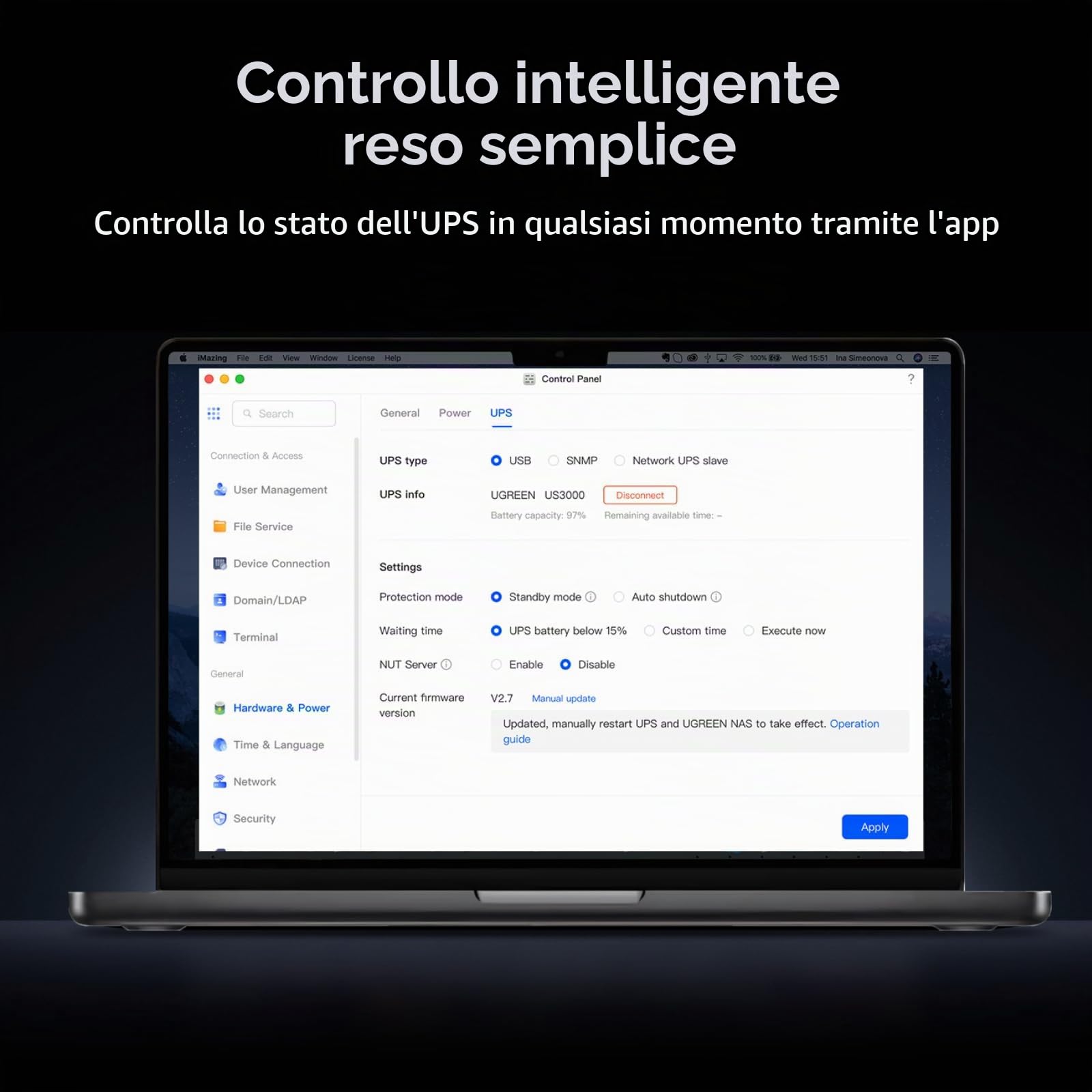 UGREEN NASync DXP4800Pro NAS a 4 alloggiamenti con UPS