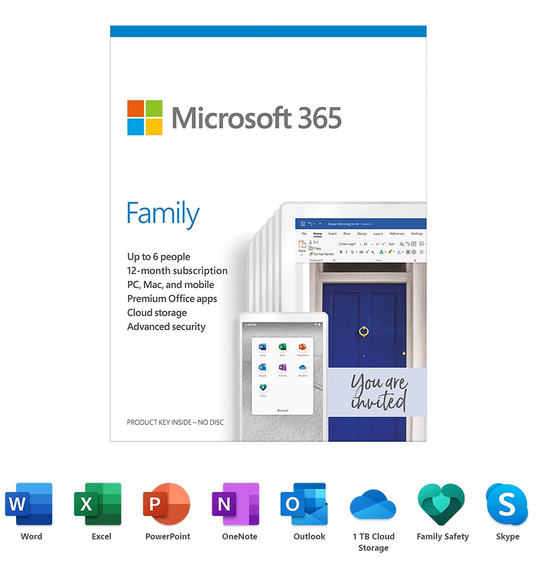 Microsoft 365 Family (6 PC or Mac Licenses/ 12-Month Subscription/ Product Key Card) (5-Users)