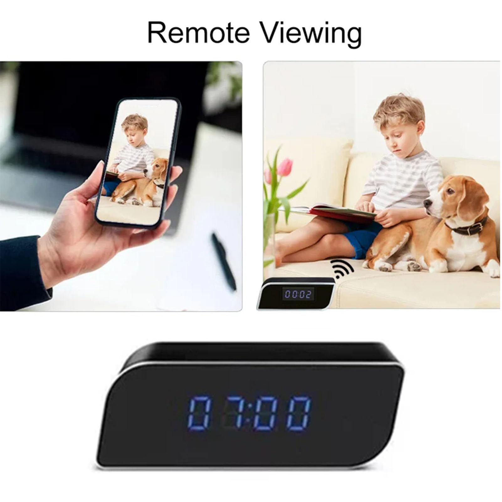 VBESTLIFE Orologio per Telecamera di Sicurezza, Orologio per Telecamera WiFi FHD, di Sicurezza Wireless per Interni con Display Dell'ora a LED, Visione Notturna, Rilevamento del