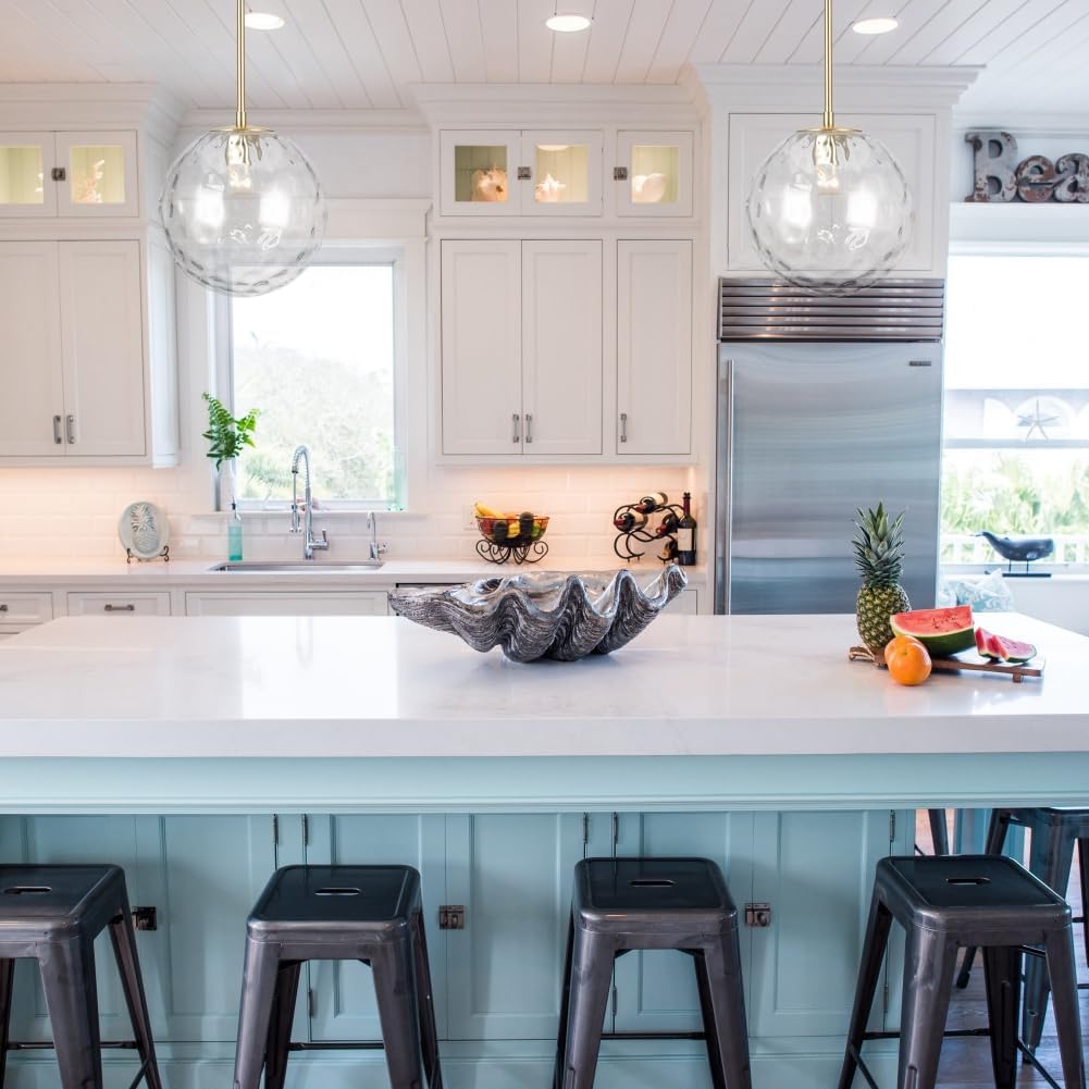 2 Pack 10-inch Hammered Glass Pendant Light for Kitchen Island, Gold Hanging Lamp for Entryway, Dining Room, Bedroom, Bathroom EH760250P2