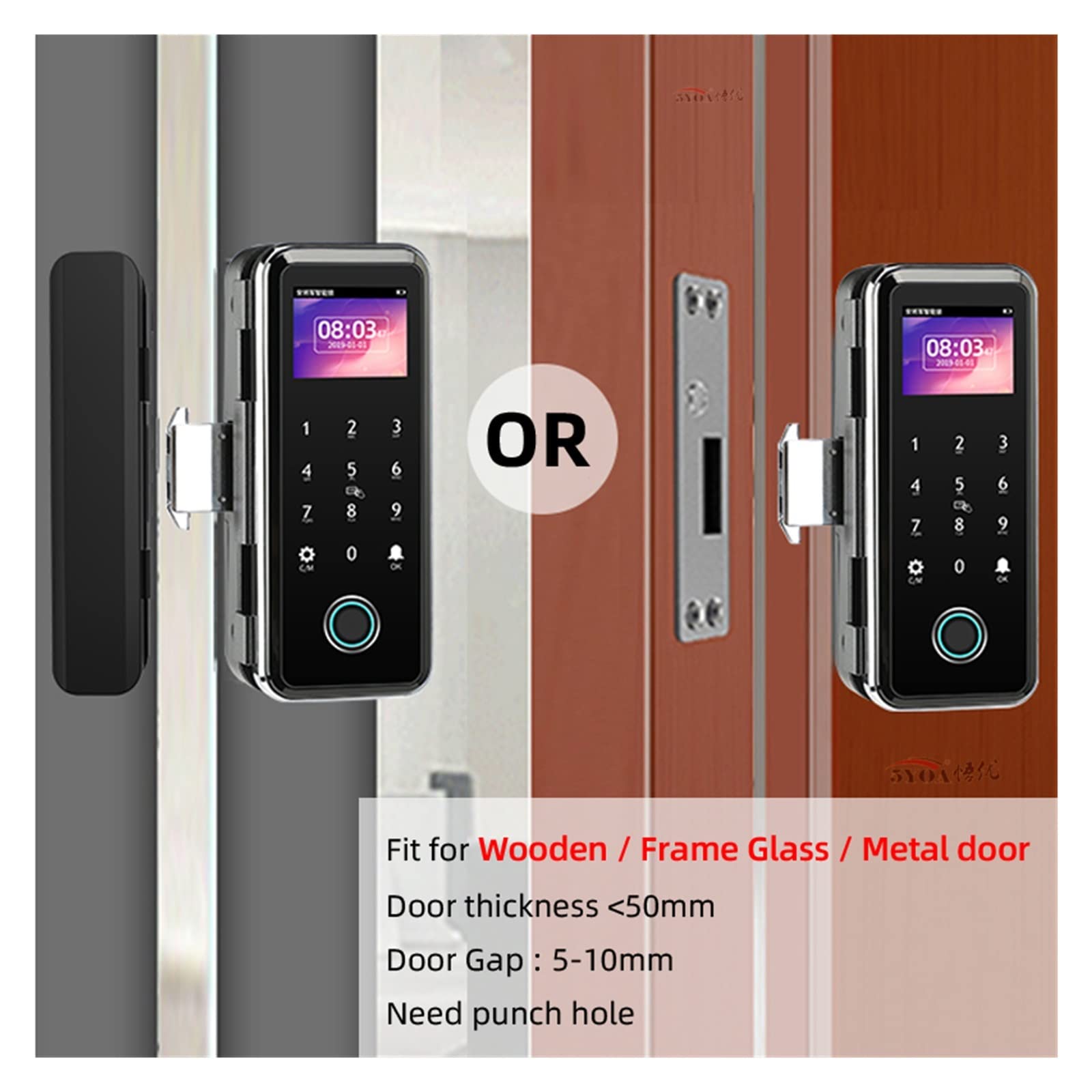 Serratura della porta dell'impronta digitale for vetro Porta in metallo in legno Nessuna casa intelligente limitata Controllo APP WeChat scorrevole Tastiera Apriporta(F13 Wooden Door)