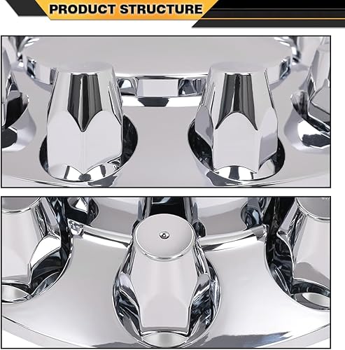 Miniatura 9 de Cubierta de cubo Kit de rueda de semircamión Cubierta de eje Cromo 1.299 in Lug Delantero y Trasero Compatible con semi-camiones con ruedas