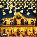 Etopgo Icicle Lights Outdoor, 10M 240LED Christmas Snowflake Icicle Lights,Warm White Christmas Light Mains Powered with Timer Waterproof for Outside House Gutter Roof Window Wall Xmas Decorations