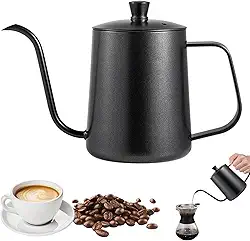 Chaleira Gooseneck,Panelas de café de aço inoxidável,Potes de café Chaleira de chá Potes de água com uma escala, Para fogão de indução,600ml (Preto)