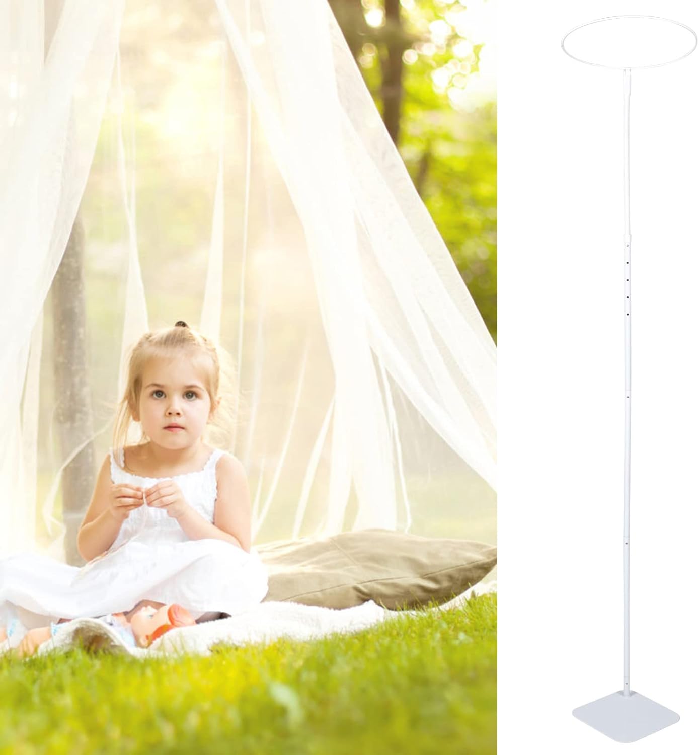 Kisangel Net Stand Adjustable Crib Canopy Holder Clip- on Net Holder Support Bracket Mounting Rack Accessories for Home Crib Cot Bed Easy Assembly Installation