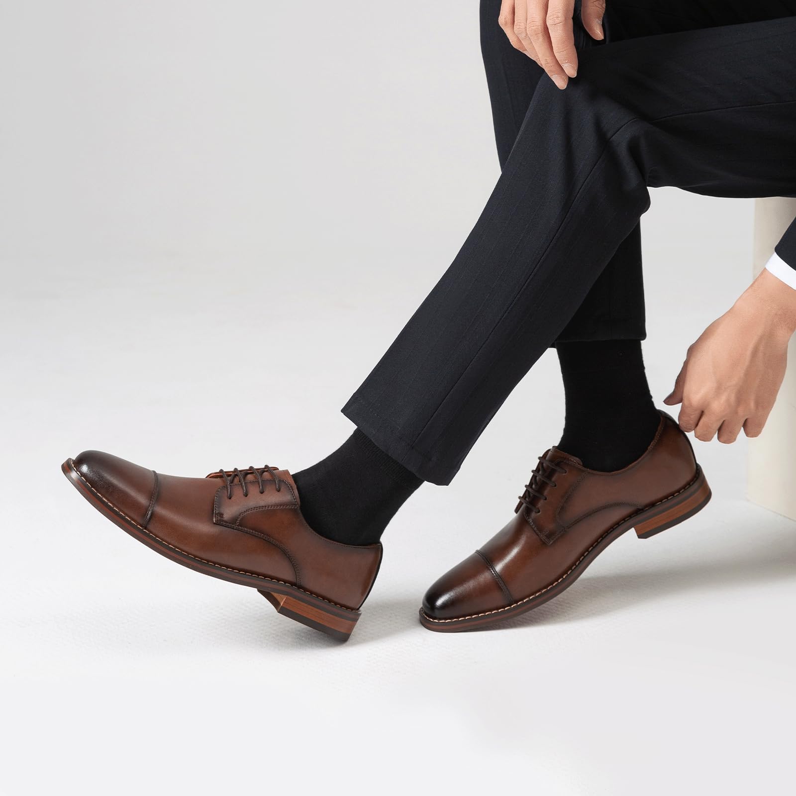 Poerkan Zapatos Derby cómodos y elegantes con cordones para hombre, color negro y marrón para cada ocasión