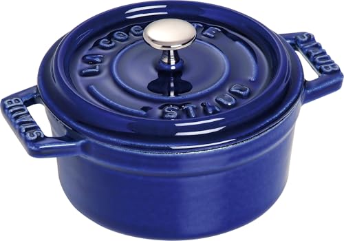 STAUB Mini Cocotte, Gusseisen Bräter, Alle Herdarten inkl Induktion, Rund, 10 cm, 0,25 L, Dunkel-Blau