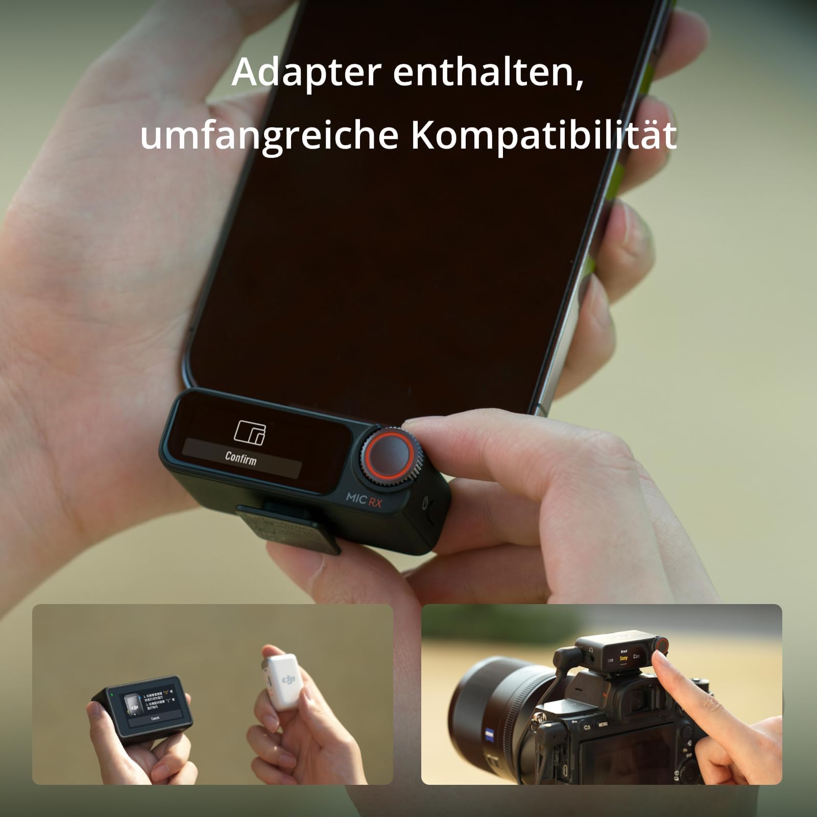 DJI Mic 2 (2 Sender + 1 Empfänger + Ladeschale), kabelloses Mikrofon für Kamera/Handy, Vlog, Streaming, Rauschunterdrückung, 48kHz Interne 32-Bit-Float-Aufnahme, 250m, mit Ladegerät