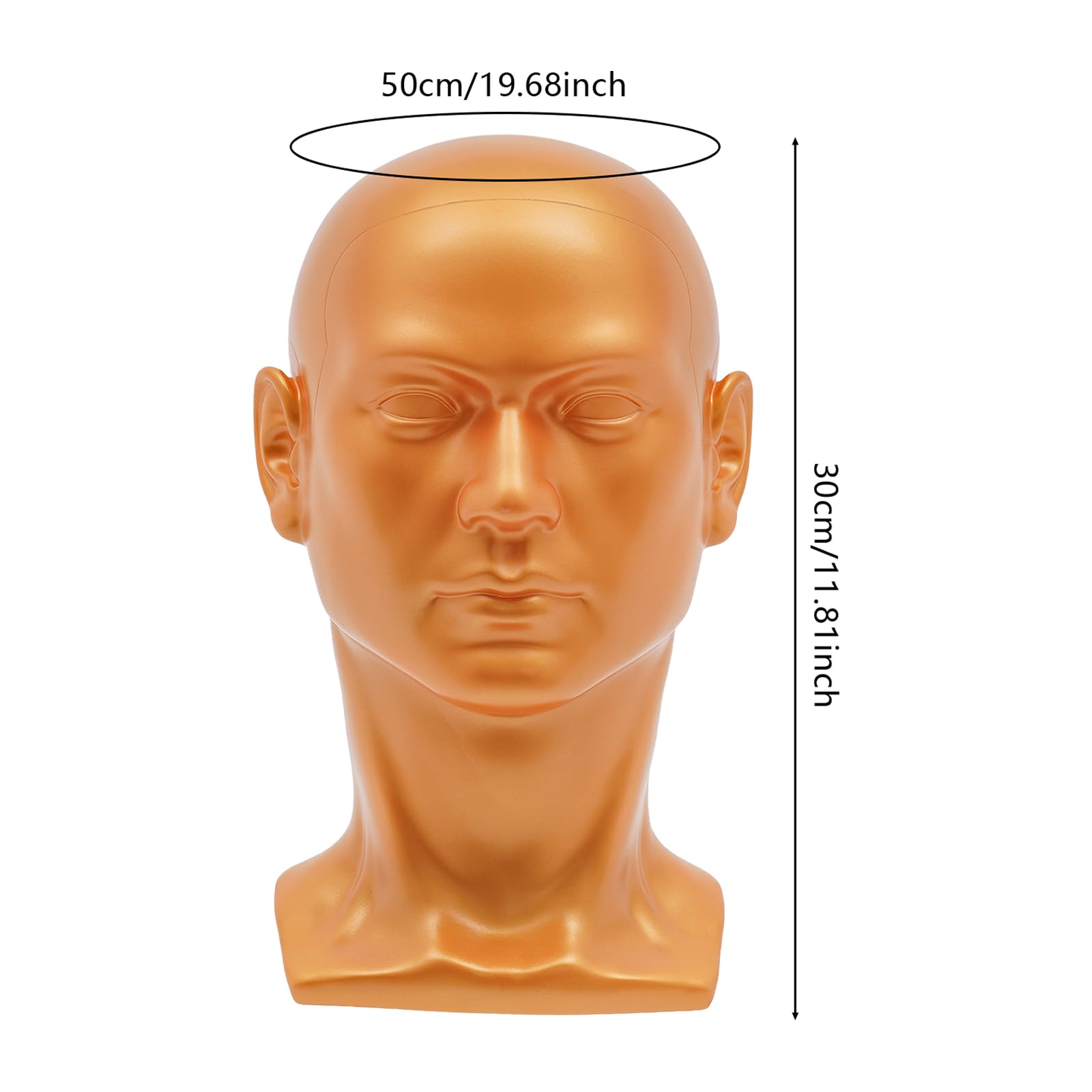 Manichino testa manichino, testa maschile in plastica PVC, circonferenza testa 50 cm, altezza 30 cm, per parrucchieri, oro