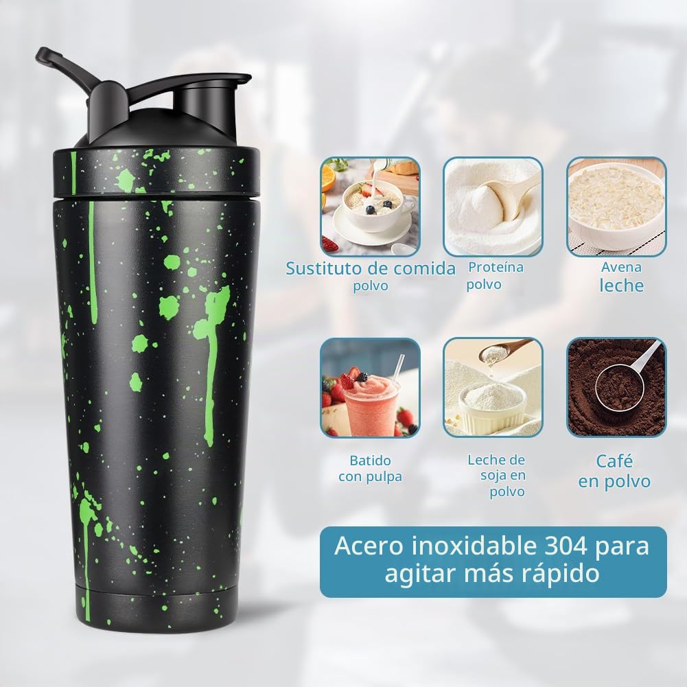 AOOWU Coctelera de Proteína de Acero Inoxidable, 750ml Botella Batidora de Proteínas con Bola Mezcladora, Protein Shaker con Cepillo limpieza, BPA Libre, Coctelera de Proteína Sport Fitness