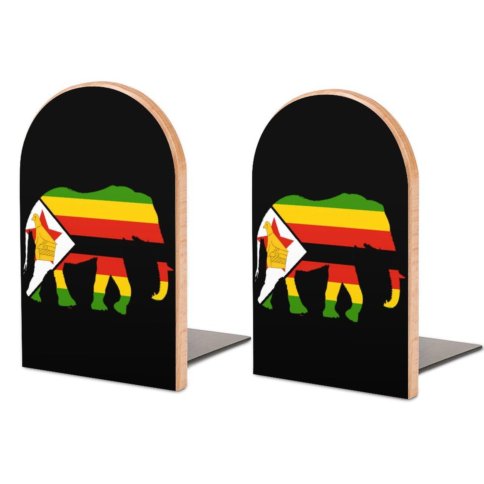 Nclqvjxzkhw Style Zimbabwe Flag African Elephant Book Ends For Shelves Bookends Bookshelf Holder Stand Books Stopper Home Office Decor