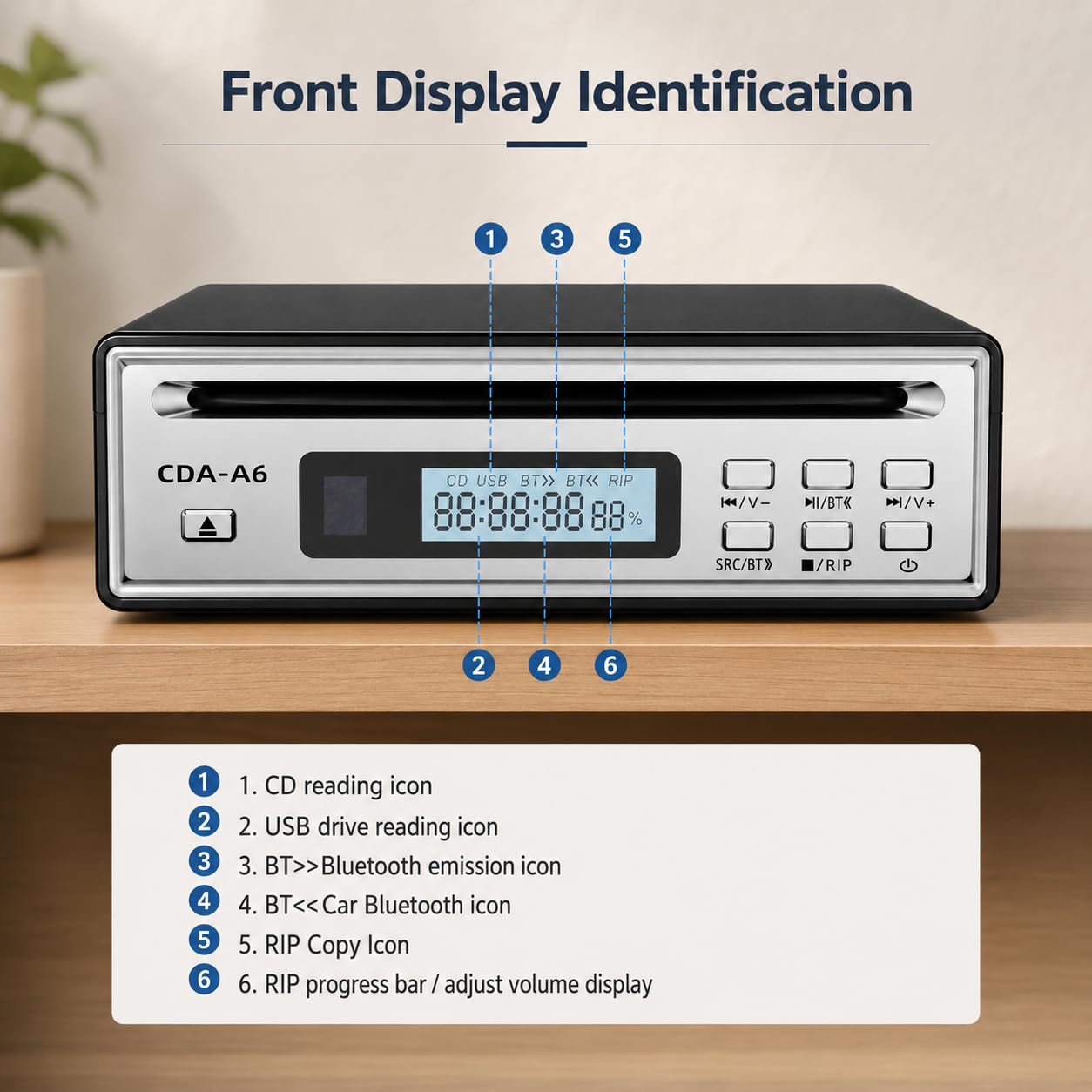 Lecteur CD Ripper Bluetooth One-Touch WAV Ripper et entrée USB