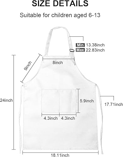 Miniatura 6 de 15 delantales para niños con bolsillos, delantales ajustables para pintura de chef, a granel para niñas y niños de 6 a 13 años, cocinar, hornear,