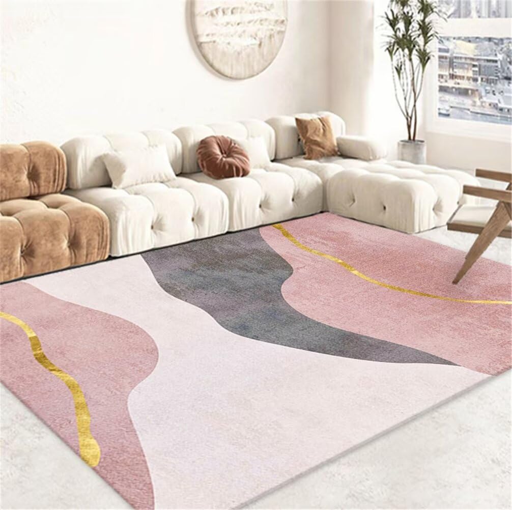 Tapis enfant chambre garçon rose et gris au design minimaliste moderne