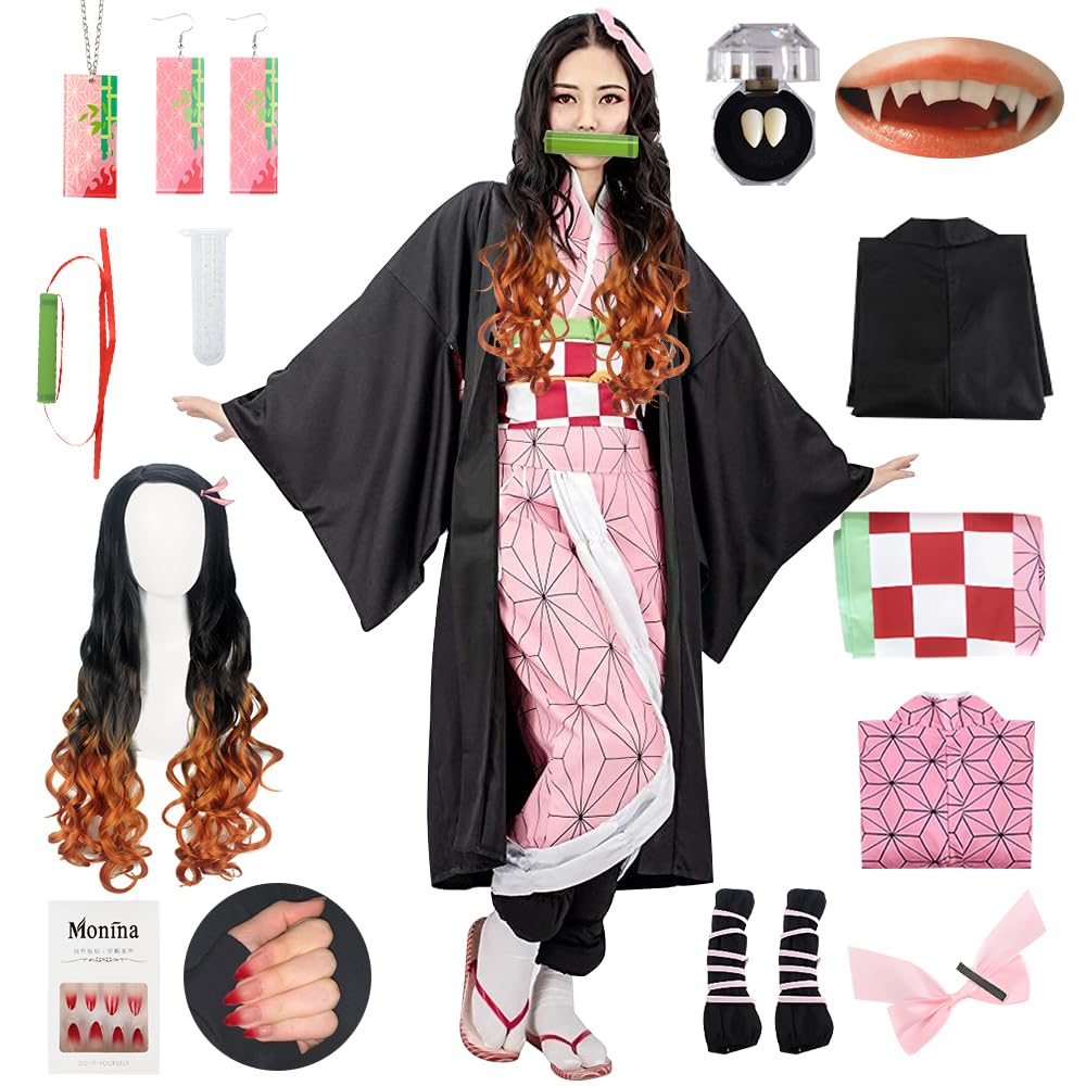Kostium do cosplayu Nezuko Tanjirou, Kochou Shinobu, Mitsuri, zestaw kostiumowy, kimono, peleryna, prezent dla dzieci, na karnawał, Halloween, Boże Narodzenie