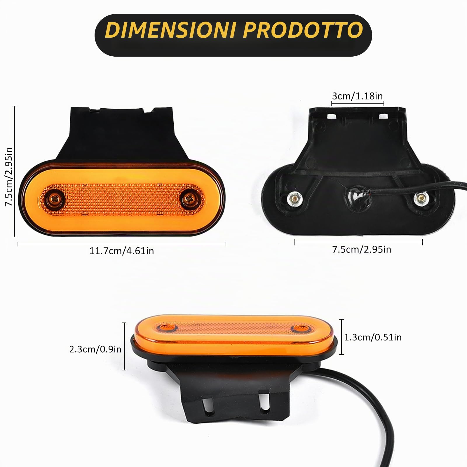 10 luci di posizione laterali a LED con supporto, luci di ingombro da 12-24V per camion, rimorchio, camper, furgone camper, autocarro, roulotte, luci di posizione anteriori e posteriori