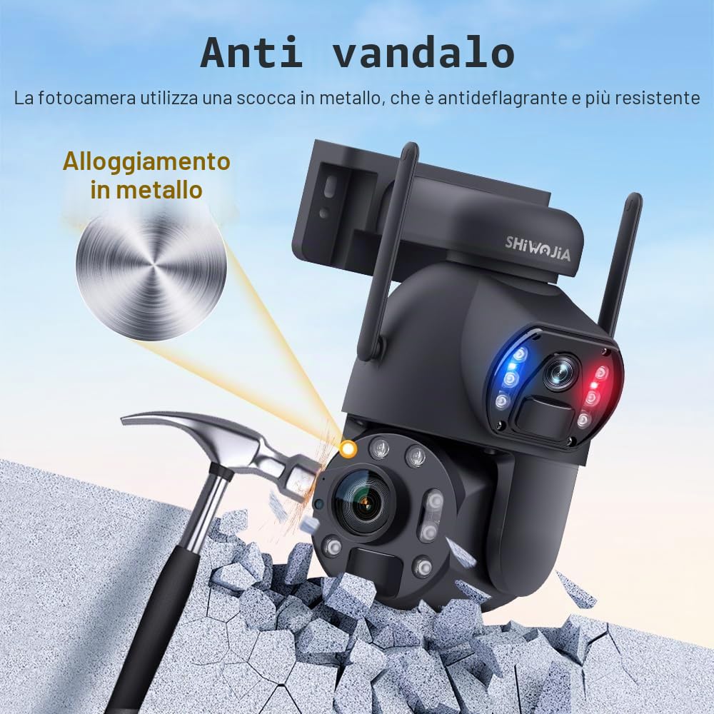 SHIWOJIA Telecamera con Sim 4G da Esterno 50X Zoom 360° PTZ Telecamera da Esterno 4G con Doppia Lente, Visione Notturna a Colori, PIR Rilevamento Intelligente