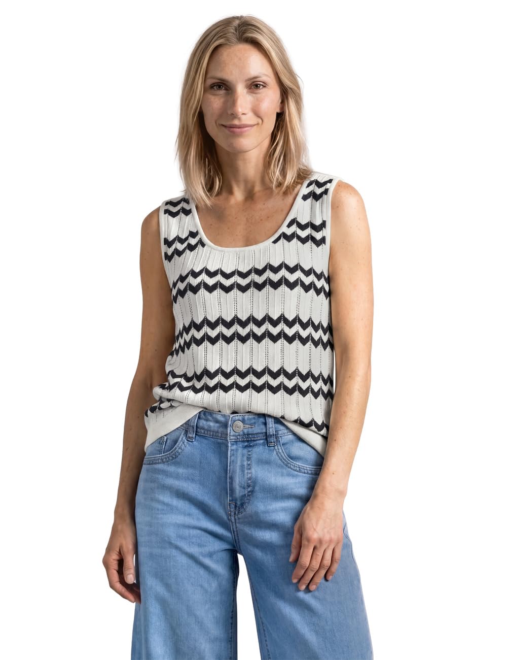 Street One Knitted Top with Zigzag Pattern Off White 42