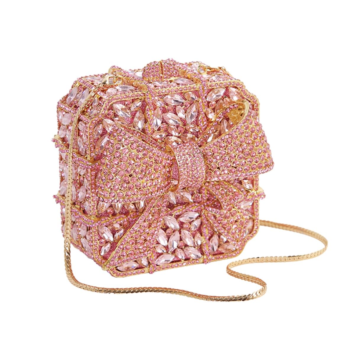 Shining - Bolso de mano para mujer, diseño de lazo y cristal, con diamantes de imitación, para boda, fiesta de graduación