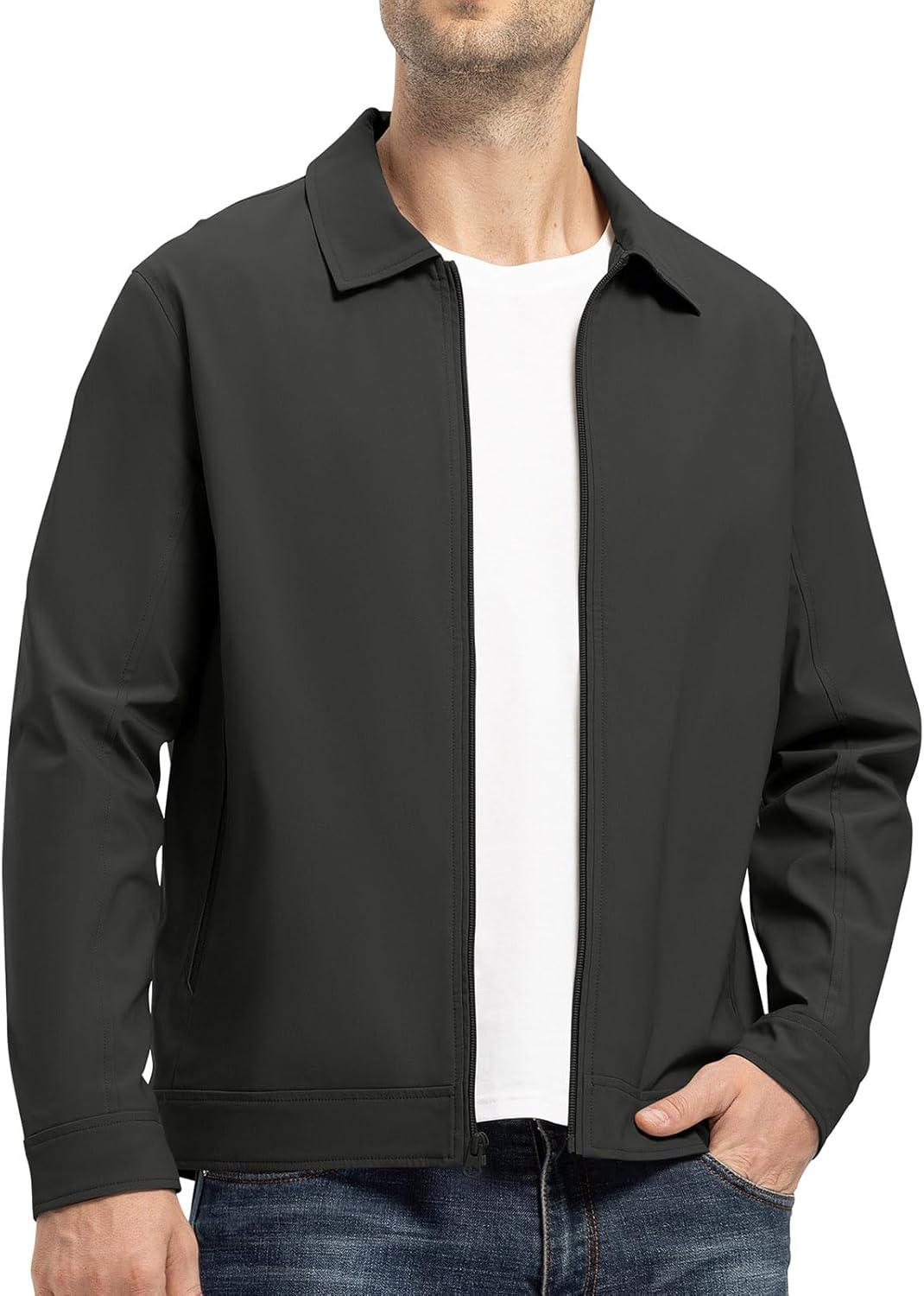 YSENTO Men's Light Jackets Lightweight Bomber Jackets Collared Work Golf Windbreakers with Zip Pockets