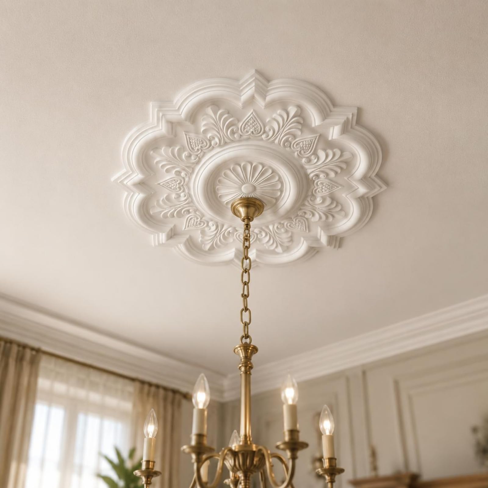 Rosone Floreale Rilievo Scolpito Rosone Plafoniera Ornato Medaglione Soffitto, 049 Carved 44CM