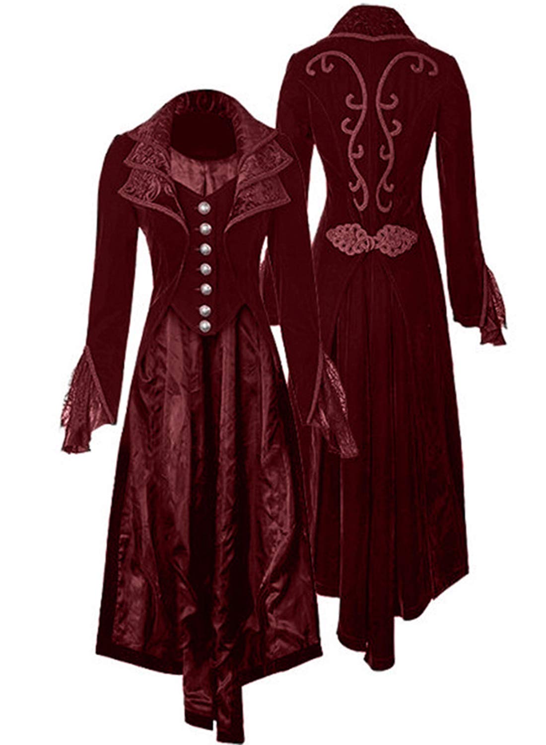 Women's Steampunk Gothic Vintage Jacket Victorian Tailcoat, Red, Size XX-Large