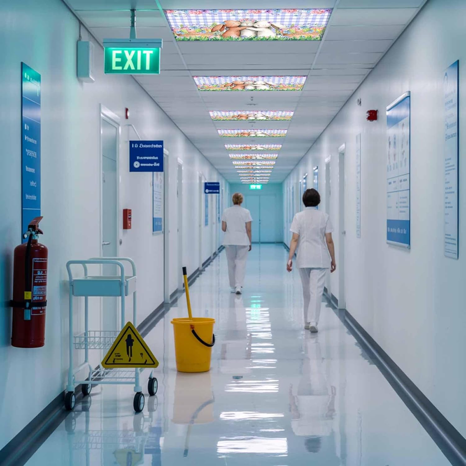 Easter Bunny Fluorescent Light Covers for Ceiling Lights 4x2 feet,4 Pack Magnetic Light Filters for Classroom,Cute Rabbits Colorful Eggs Flower Purple Plaid Fluorescent Lamp Shade Panel for Office