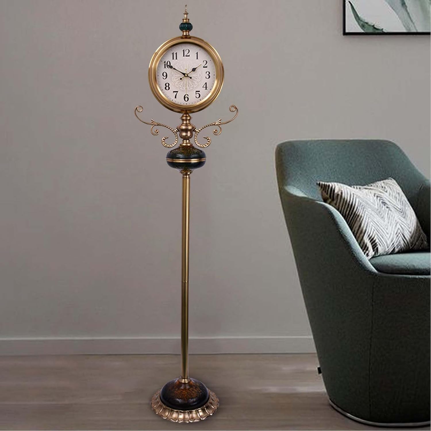 Grandfather Clock Silent Living Room Elegant and Luxurious Floor Clock Battery Operated Crystal Glass Home Clock for Living Room Decor Home Office and Gift (D)