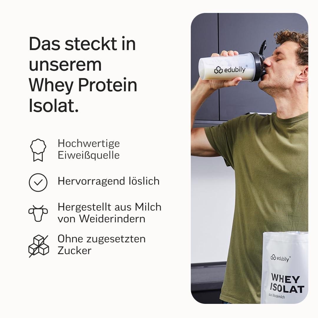 edubily® Whey Protein Isolat - Laktosefrei - Sehr gut lösliches Eiweißpulver ohne Kohlenhydrate & Zucker - Aus irischer Weidehaltung (750 g, Neutral)