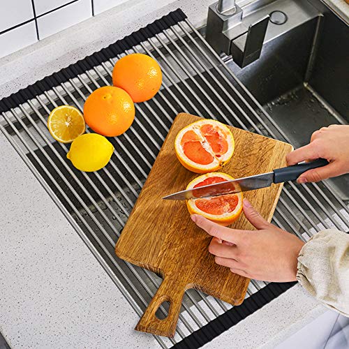 Roll Up Dish Drying Rack Over Sink Over The Sink Dish Drying Rack Kitchen Dish Drainer, Folding Dish Rack For Kitchen Sink Counter Stainless Steel Mat Foldable Dish Dryer Racks(17.8" X 15") #TOP7