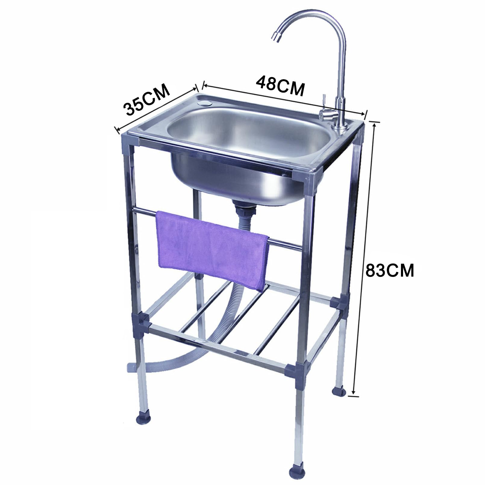 Évier sur pied en acier inoxydable - 1 bac avec robinet et accessoires de drainage - Évier commercial pour buanderie, ferme, évier intérieur et extérieur, facile à nettoyer