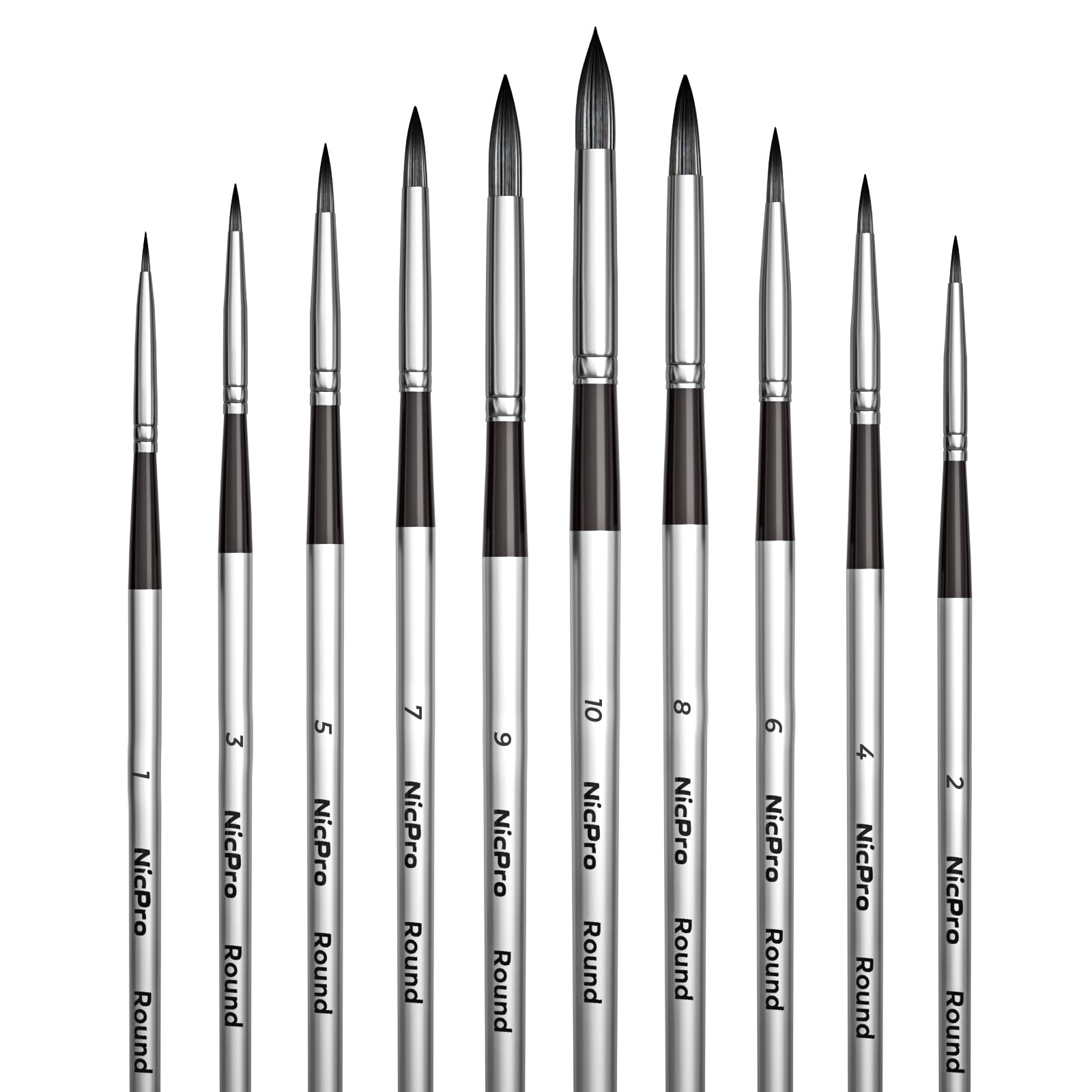 Nicpro 10 PCS Watercolour Paint Brushes, Round Tip Artist Painting Brush Set for Water Color, Acrylic Oil, Gouache, Ink, Detail, Rock, by Number Model Art Paintbrush