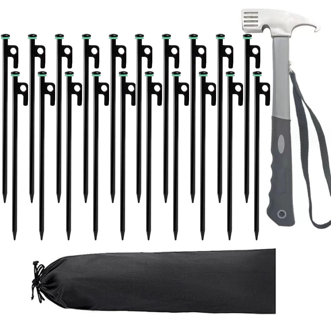 Lot De 20 Piquets De Tente Avec Marteau, Piquets De Tente Avec Marteau Piquets De Tente Robustes De 25 635881
