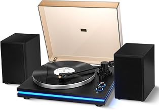 Vangoa Record Player，Split-Design Turntable with Speakers with Light，20W*2 External Speakers High Fidelity Turntables for Vinyl Player with Magnetic Cartridge AT-3600l, Belt Drive 2-Speed
