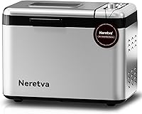 Neretva 3.3LB Bread Maker: 15-in-1 Machine w/ Ceramic Pan, Auto Nut Dispenser, Dual Heaters & 15H Timer