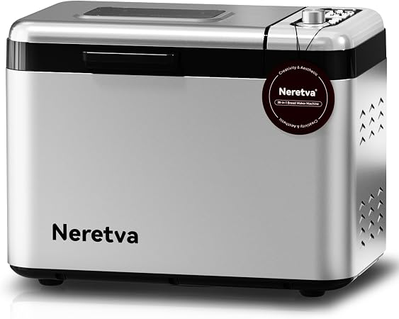 Neretva Bread Maker, 3.3LB Larger Bread Machine 15-in-1 Stainless Steel