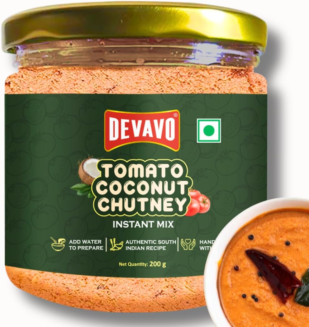 Devavo Tomato Coconut Chutney Powder | Just Add Water to Prepare | Authentic South Indian Recipe | No Onion & Garlic | No Artificial Colour & Flavour | No Preservatives (200 g)