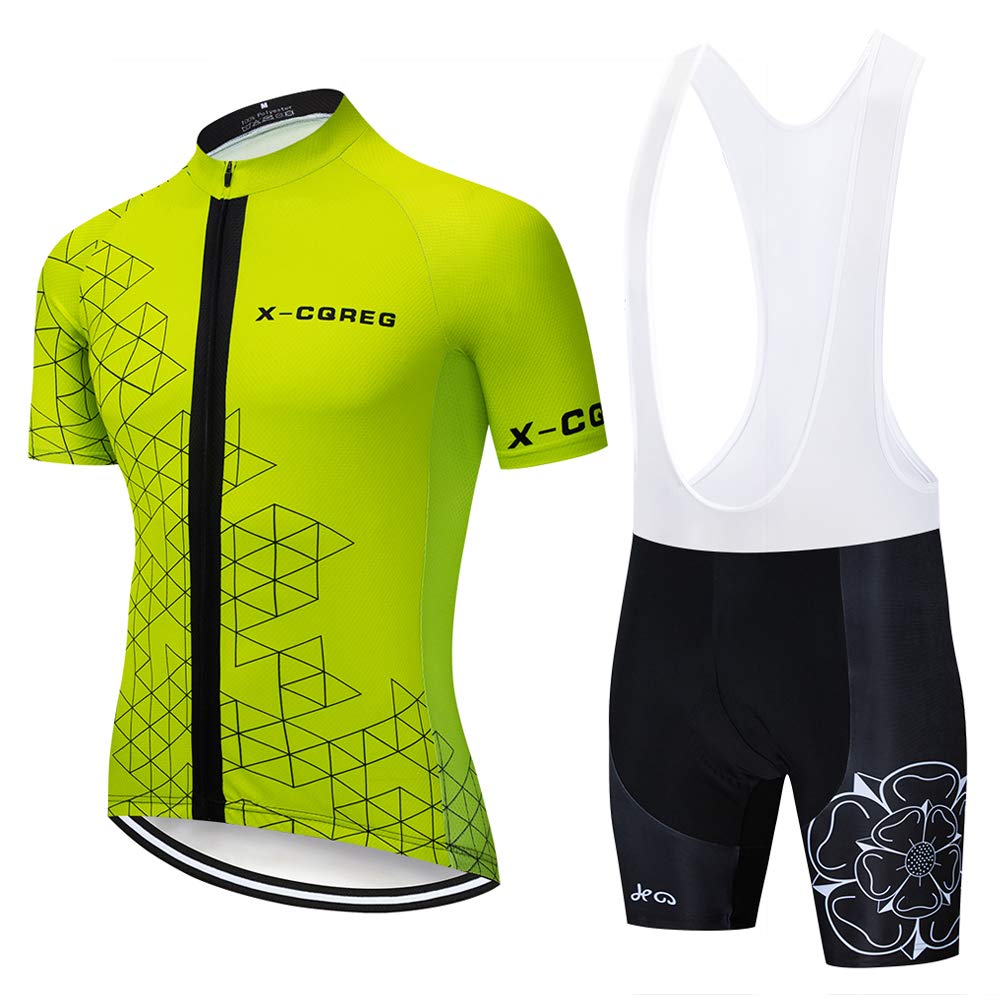 X-CQREG, Cycling Jersey Men Set Bib Shorts Set Summer Mountain Bike Bicycle Suit Anti-UV Bicycle Team Racing Uniform Clothes (Green,X-Large)…