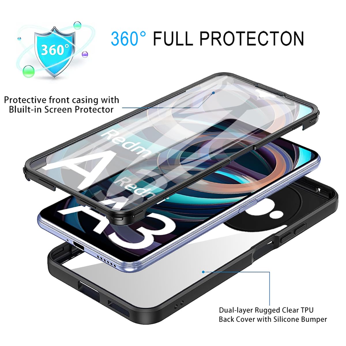 Ysnzaq Cover Per Xiaomi Redmi A3 6.71 Con Protezione Schermo Inclusa – Custodia 360° Antiurto, Bumper Rinforzato, Morbida TPU, Colore Verde QS - 4