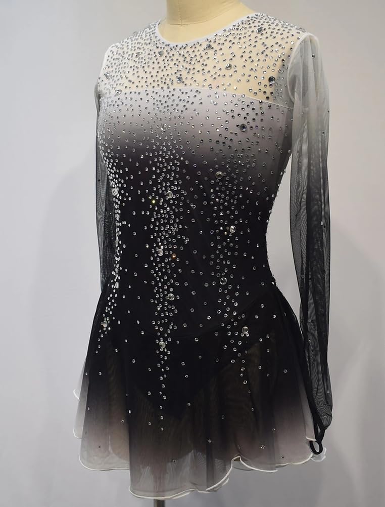 Gradient Figure Skating Dresses Diamond Ballet Dance One Piece Outfit Professional Ice Skating Costumes