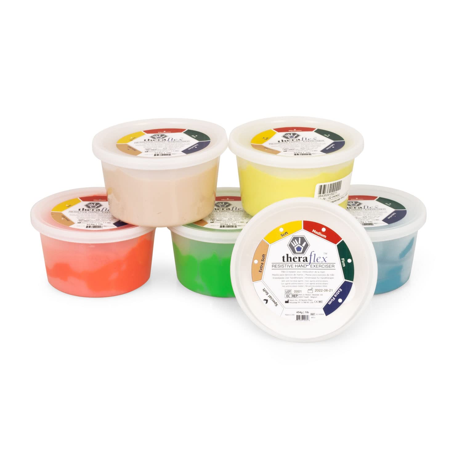Theraflex Therapieknete 454 g | 6er Set | Handtraining | Fingertraining | Knete